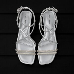 Marc Fisher Silver Rhinestone Strappy Sandals Sz 8M NWOT